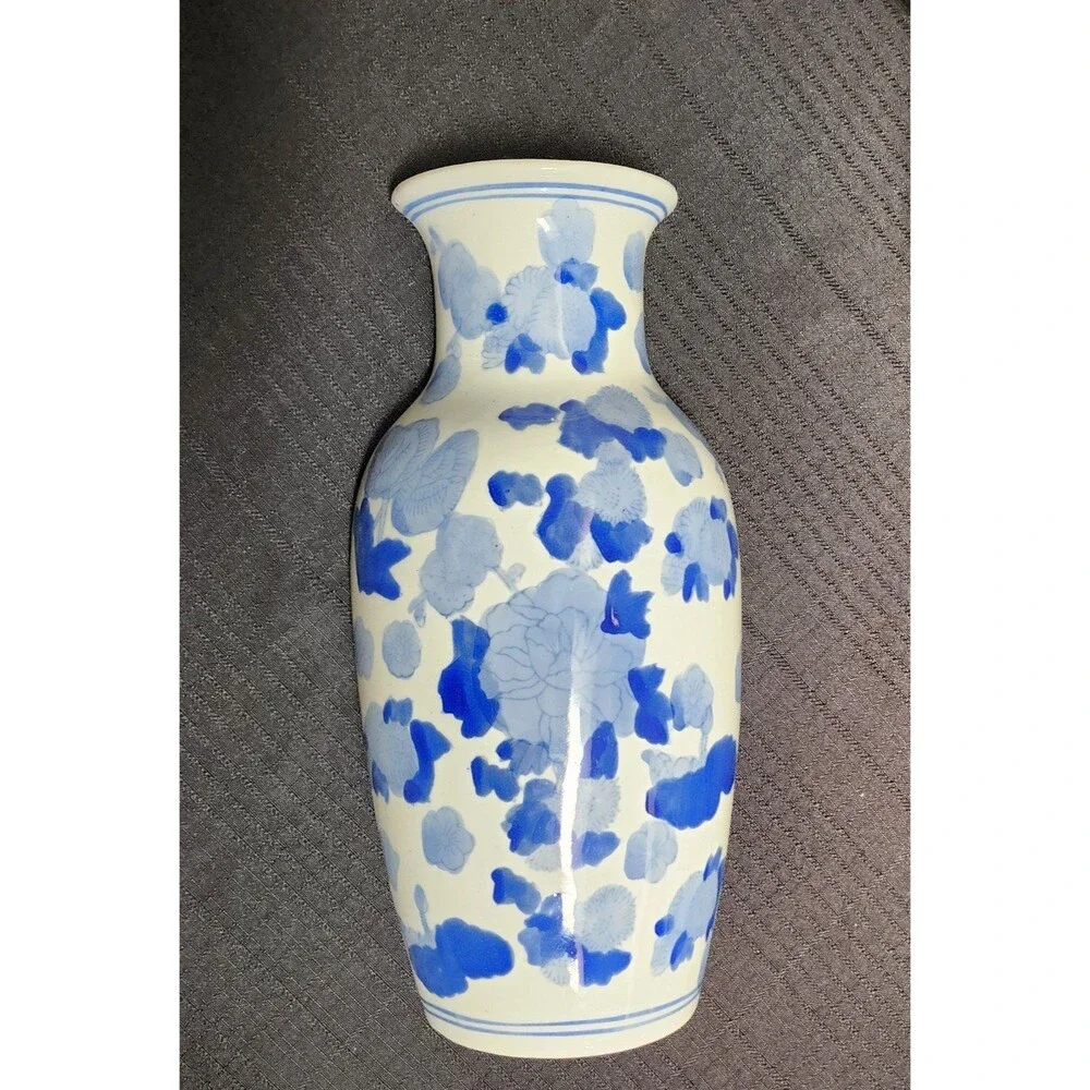 Vintage Ceramic Blue and White Floral Flat Wall Vase